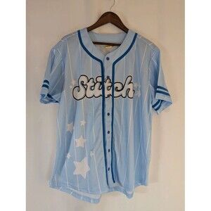 Disney Lilo and Stitch Light Blue Pinstripe Baseball Jersey Size XXL Button Up